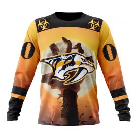 Personalized Nashville Predators Special Zombie Design For Halloween Long Sleeve