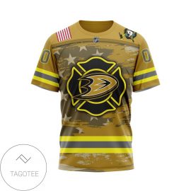 Personalized Name Number Anaheim Ducks Firefighter Design Short Sleeve