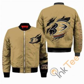 Anaheim Ducks Gold Scratch Big Logo Design Unique Black Bomber Jacket