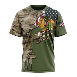 Personalized Chicago Unique Blackhawks Camo Skull Design Short Sleeve
