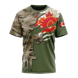 Personalized Calgary Flames Camo Skull Design Unique Short Sleeve