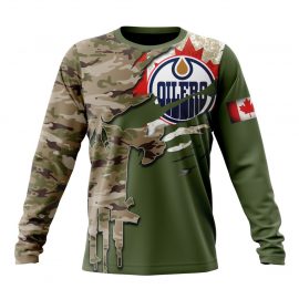 Personalized Edmonton Unique Oilers Camo Skull Design Long Sleeve