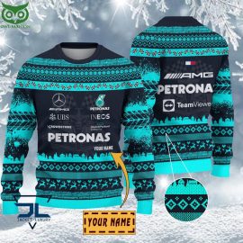 Mercedes AMG Petronas F1 Racing Unique Customized Name Ugly Sweater Winter Cozy Vibe
